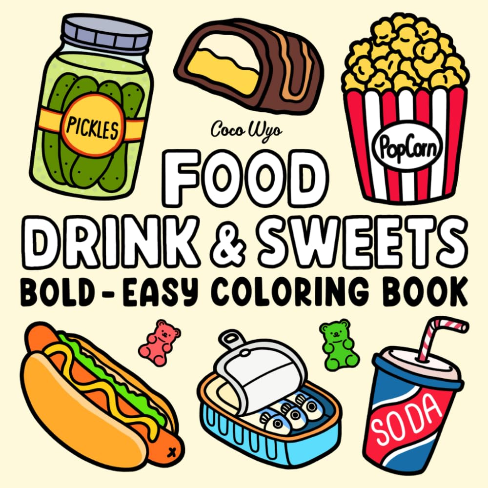 Food Drink & Sweets: Coloring Book for Adults and Kids
