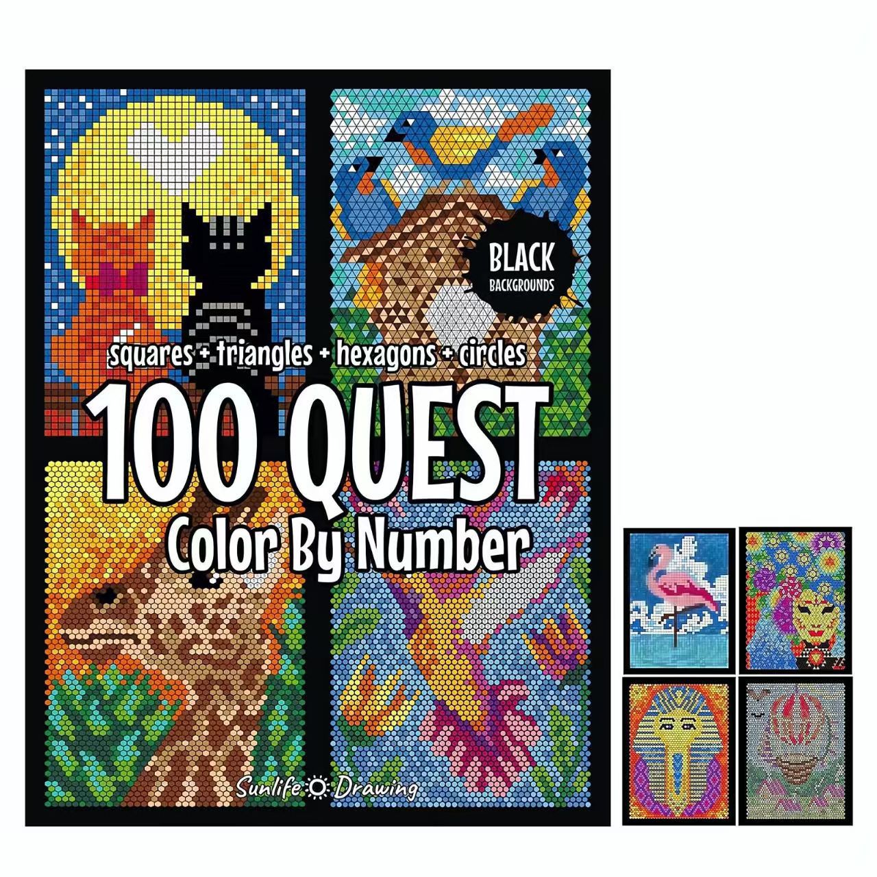 100 QUEST Color By Number: Squares + Triangles + Hexagons + Circles 