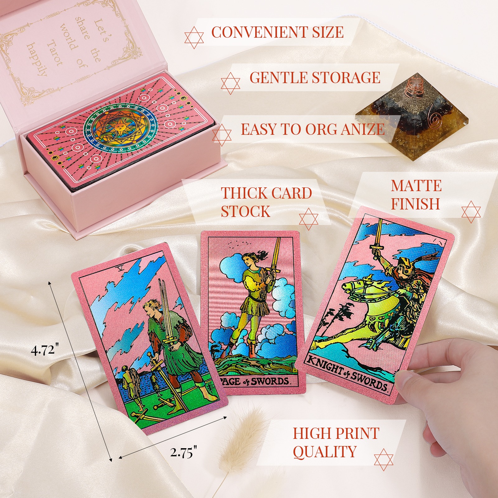 Rose Holographic Tarot Deck for Beginners - Gold Foil, Color-Shifting