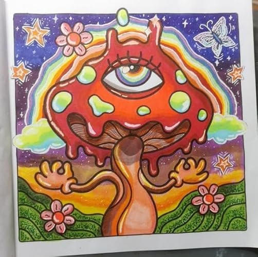 Trippy & Groovy: Coloring Book for Adults Featuring Mushrooms, Aliens, Magic Worlds and Illusions for Relaxation