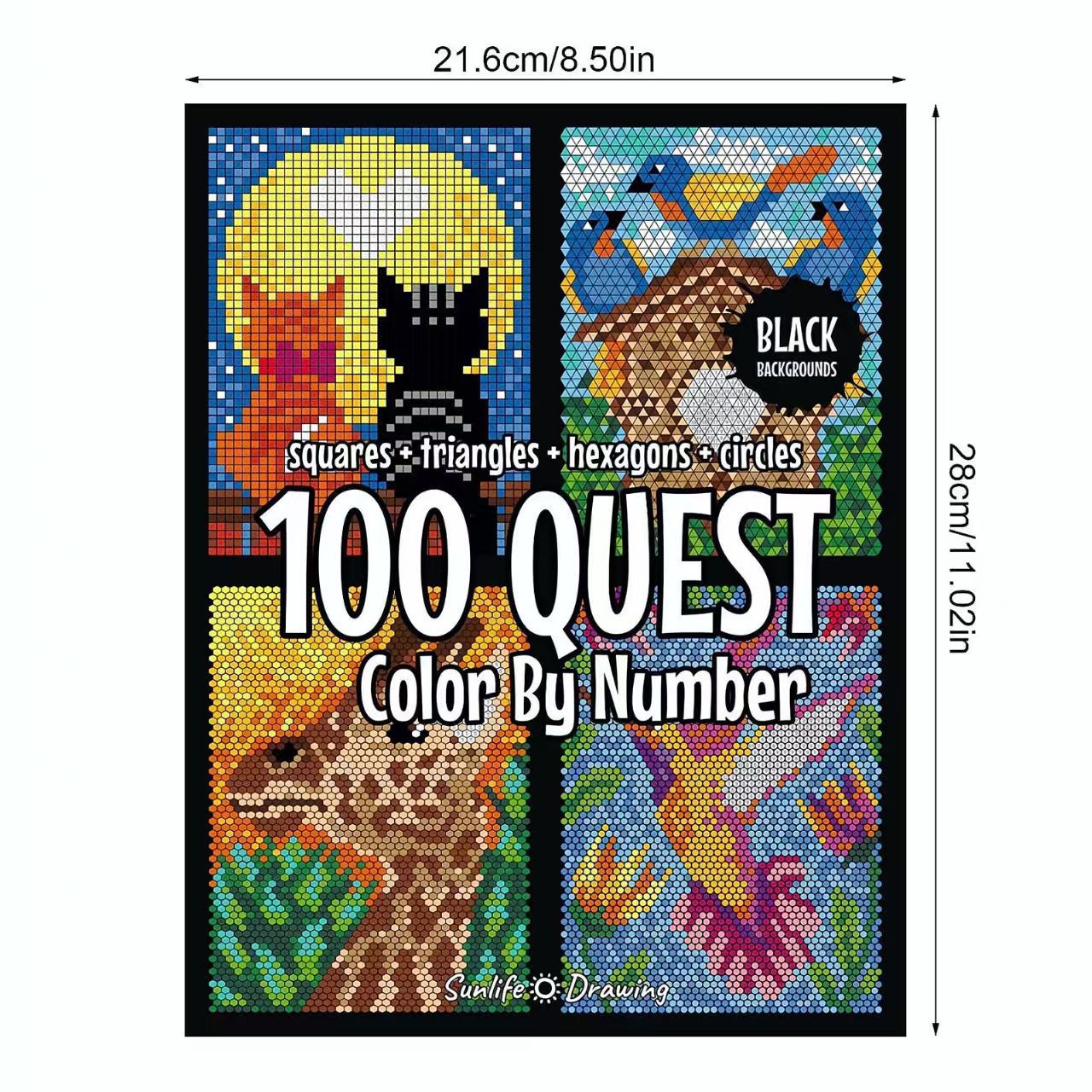 100 QUEST Color By Number: Squares + Triangles + Hexagons + Circles 
