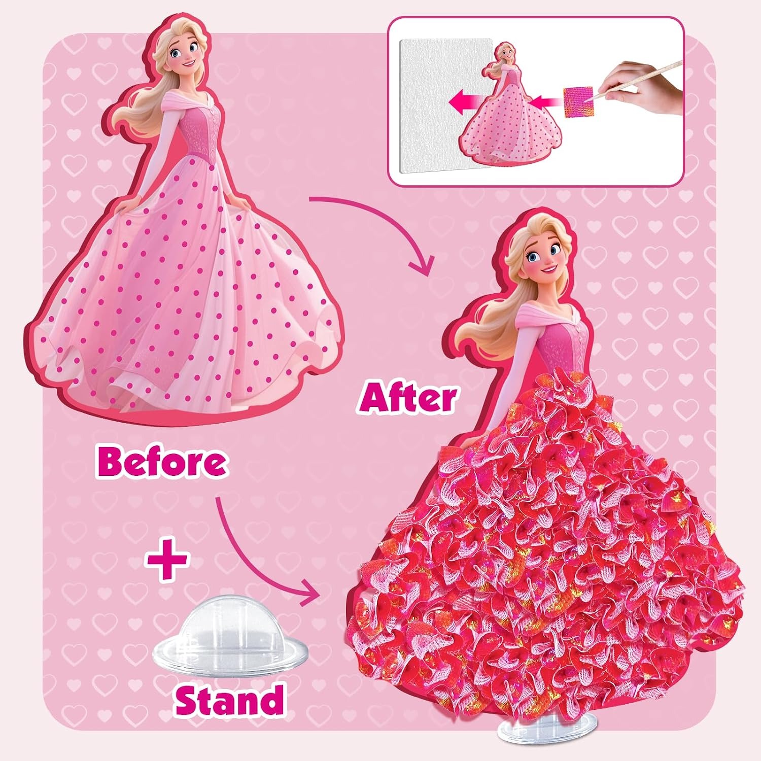 Poke-in 4-in-1 Diamond Painting Kits & Art Magic Princess Craft Kit Stuffers - Watercolor DIY Gifts for Girls