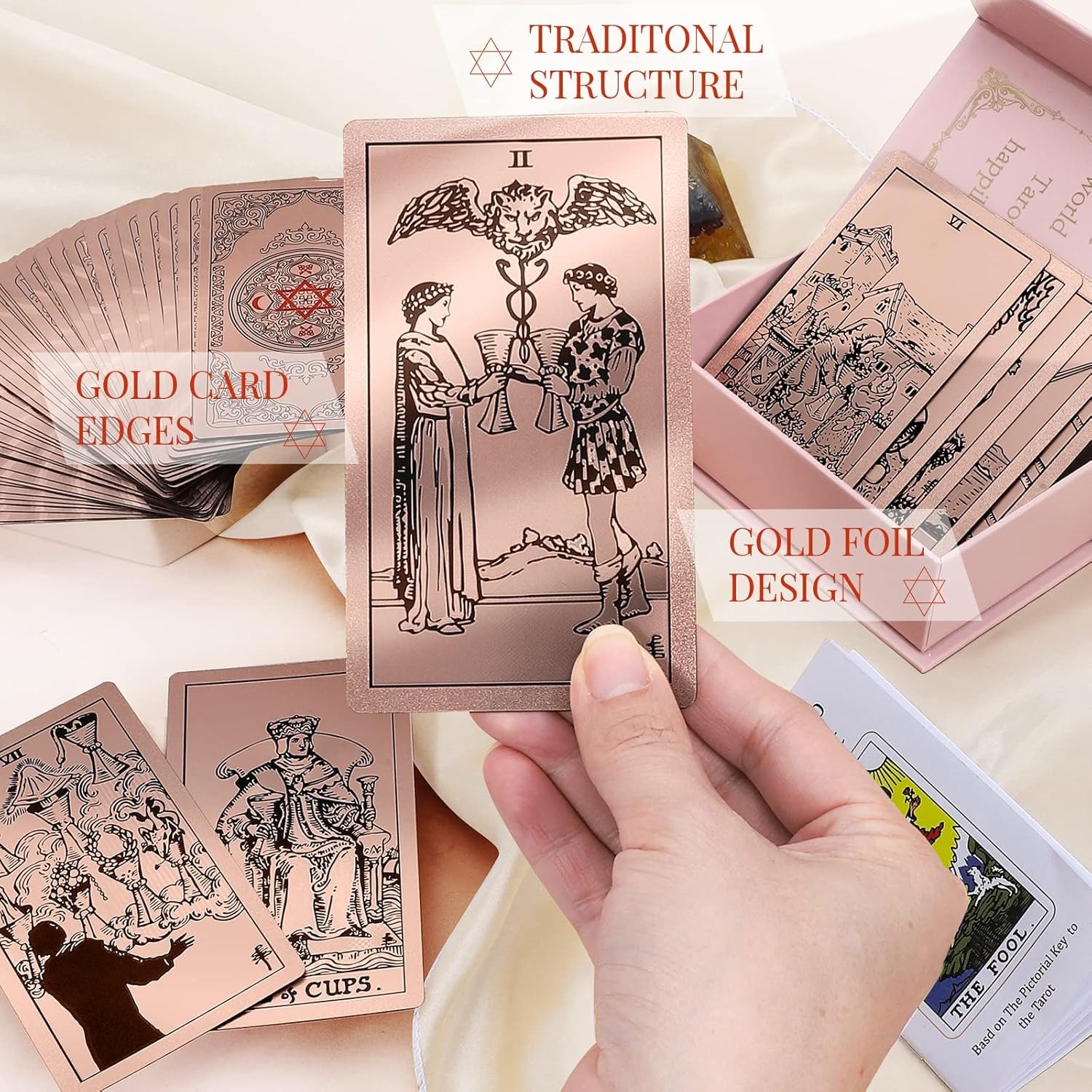 Rose Holographic Tarot Deck for Beginners - Gold Foil, Color-Shifting