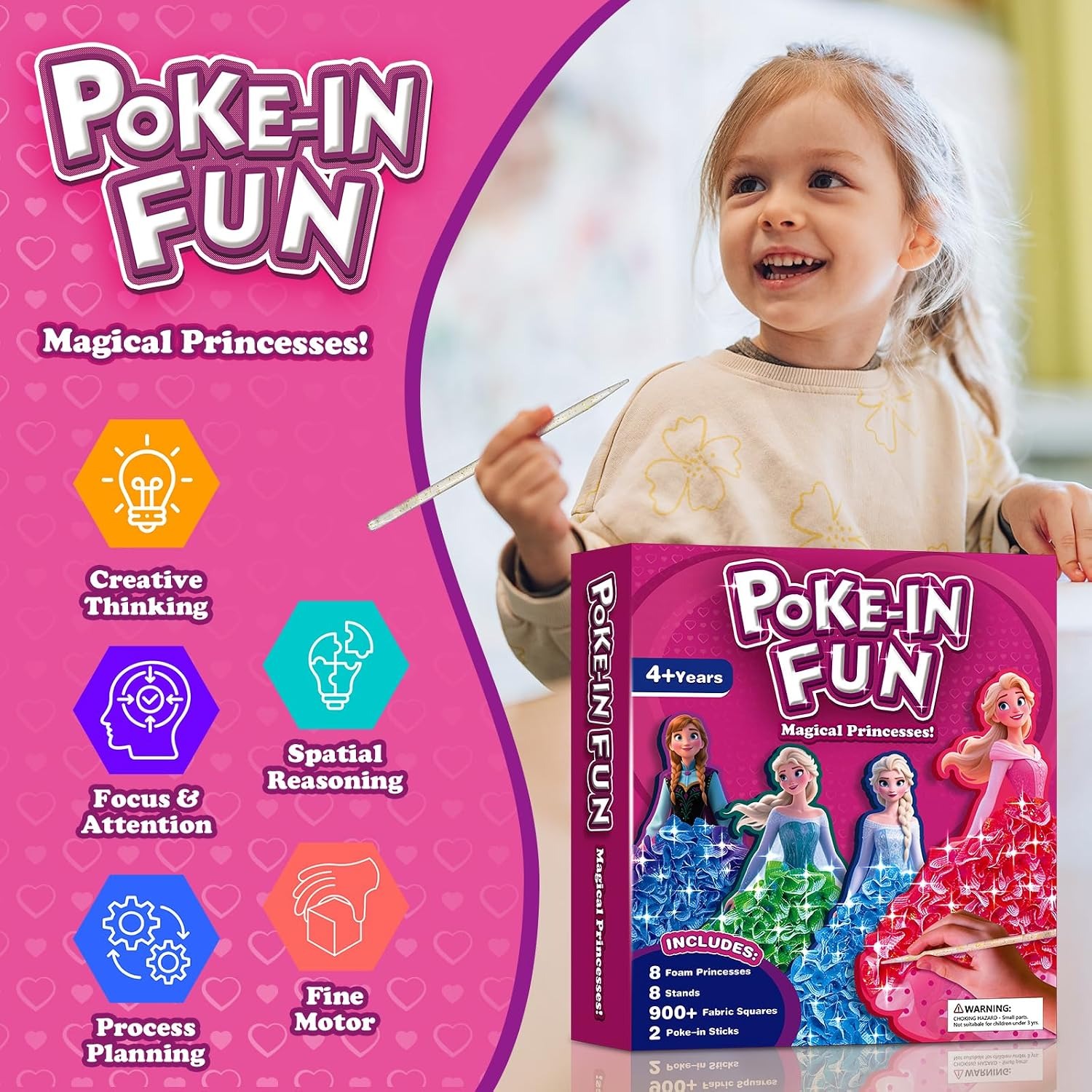 Poke-in 4-in-1 Diamond Painting Kits & Art Magic Princess Craft Kit Stuffers - Watercolor DIY Gifts for Girls