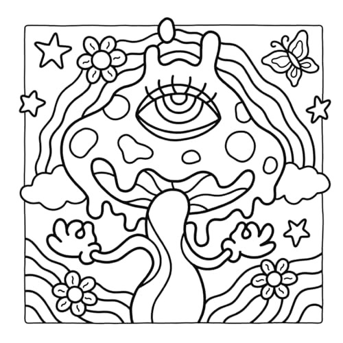 Trippy & Groovy: Coloring Book for Adults Featuring Mushrooms, Aliens, Magic Worlds and Illusions for Relaxation