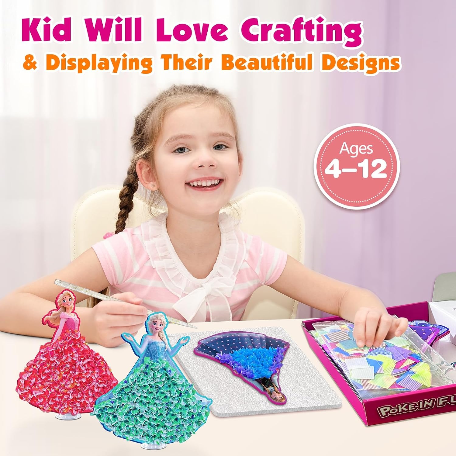 Poke-in 4-in-1 Diamond Painting Kits & Art Magic Princess Craft Kit Stuffers - Watercolor DIY Gifts for Girls