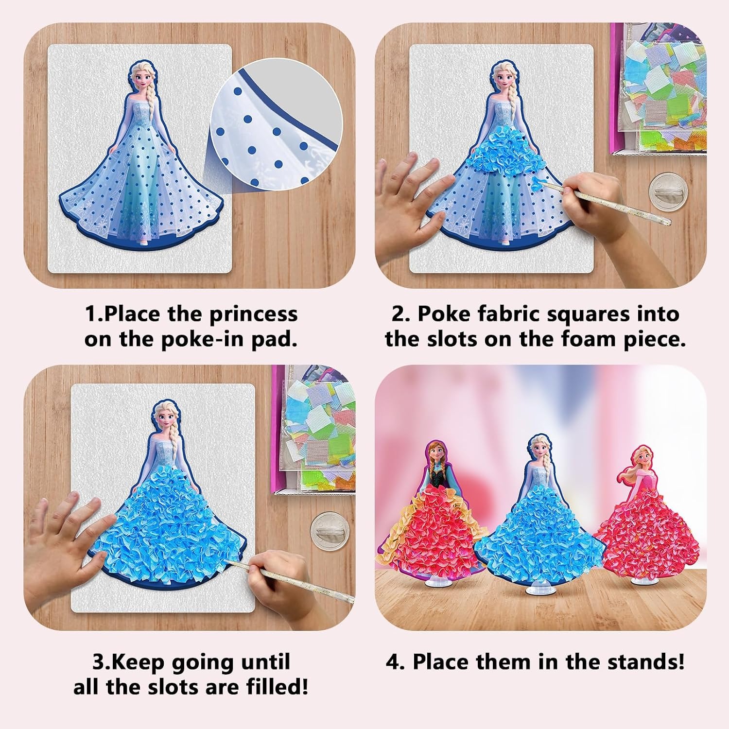 Poke-in 4-in-1 Diamond Painting Kits & Art Magic Princess Craft Kit Stuffers - Watercolor DIY Gifts for Girls