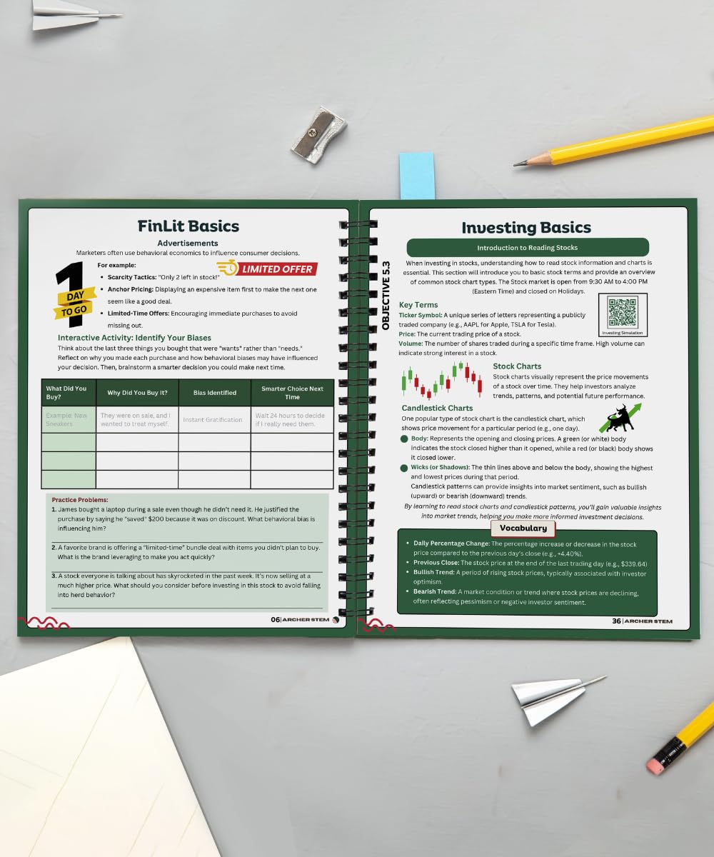 ENHANCE FINANCIAL KNOWLEDGE WITH CONFIDENCE  Our Financial Literacy Workbook written by “"ARCHER STEM" is a practical guide to mastering personal finance, ideal for students and adults. Covering real-world topics like budgeting and credit, it features int