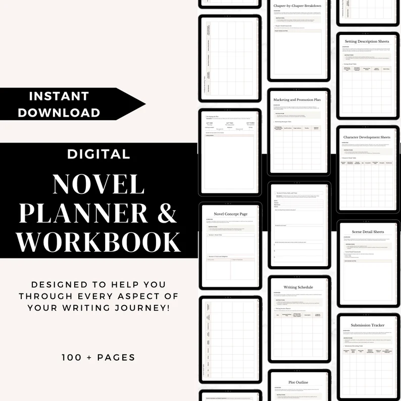 Ultimate Digital Novel Planner & Workbook | Editable Author's Guide & Story Tracker
