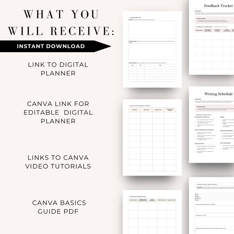 Ultimate Digital Novel Planner & Workbook | Editable Author's Guide & Story Tracker