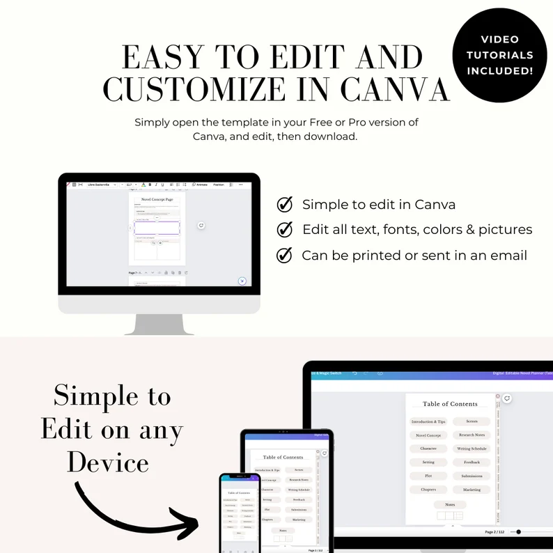 Ultimate Digital Novel Planner & Workbook | Editable Author's Guide & Story Tracker