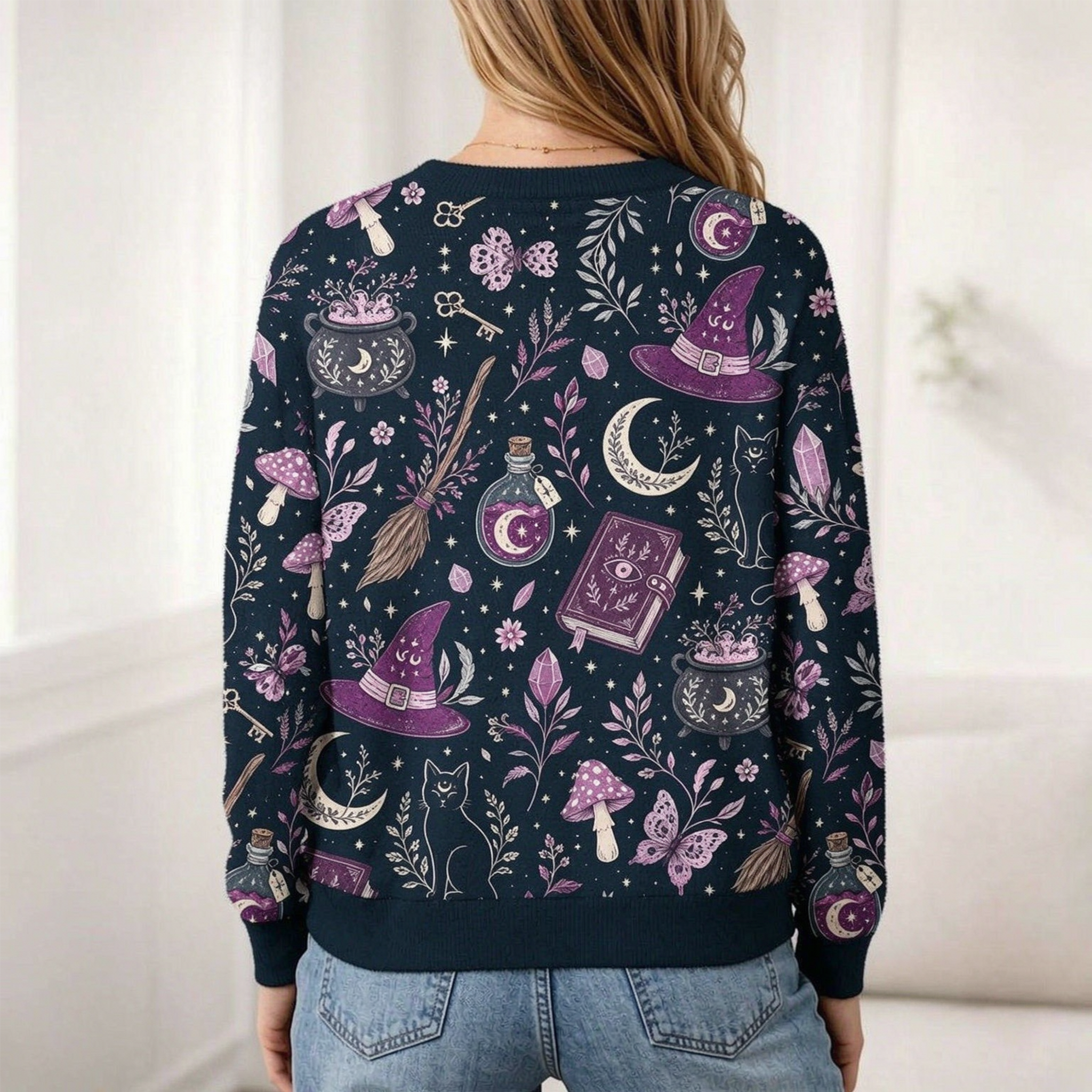 Moonnora Witchcraft Spellbook All-Over Print Cardigan Sweaters