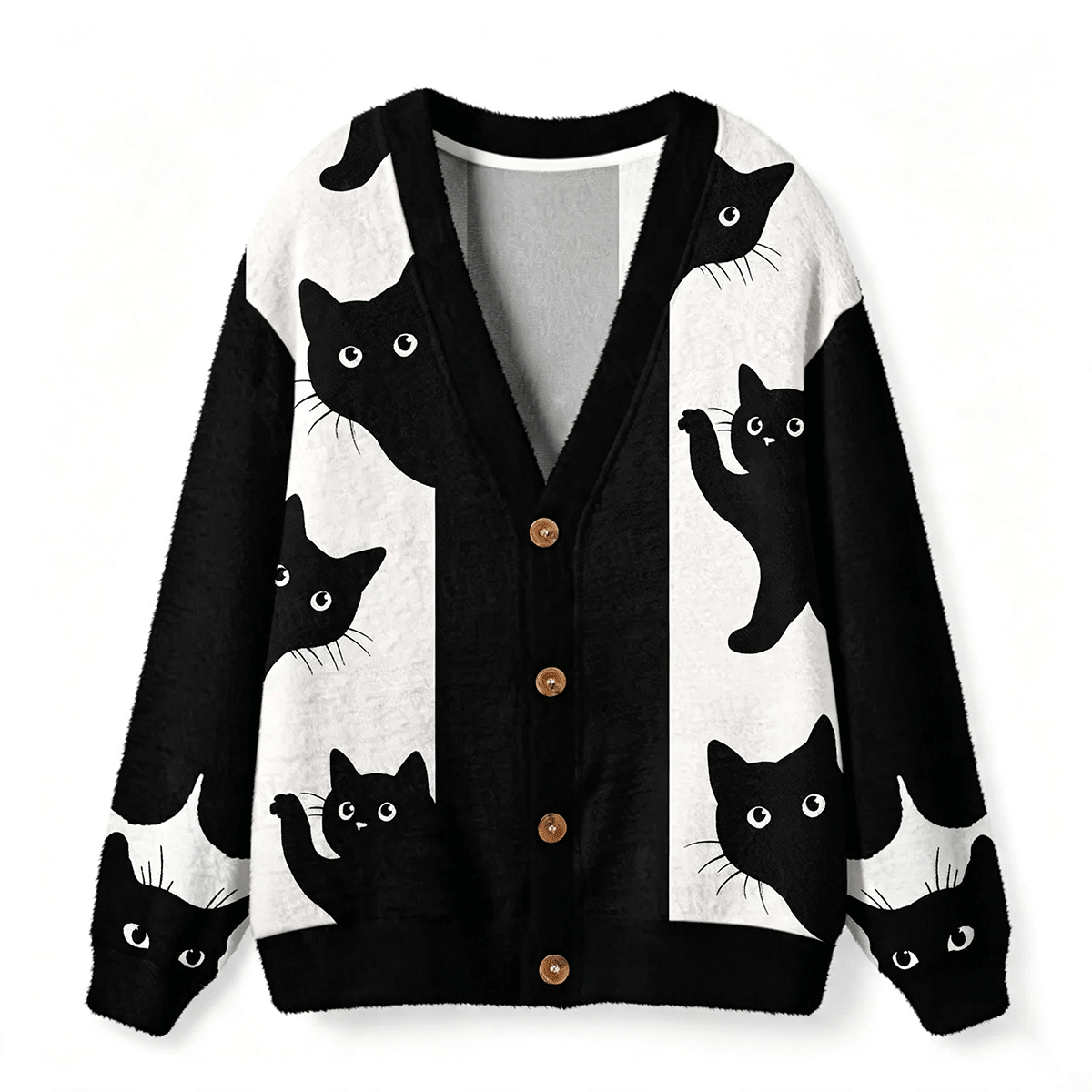 Peekaboo Cats All-Over Print Cardigan Sweaters