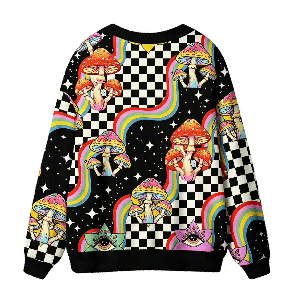 Trippy Rainbow Mushrooms All-Over Print Cardigan Sweaters