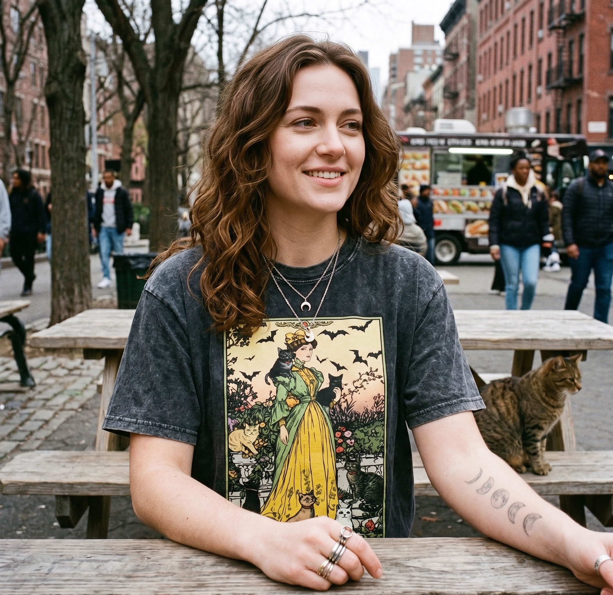 Moonnora Halloween Cat Lady Tarot Card On Comfort Colors Washed T-Shirt