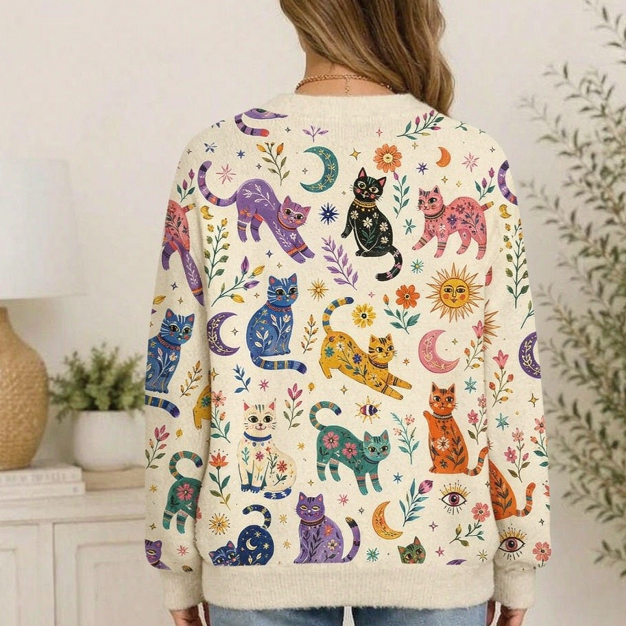 Moonnora Rainbow Magic Cats All-Over Print Cardigan Sweaters
