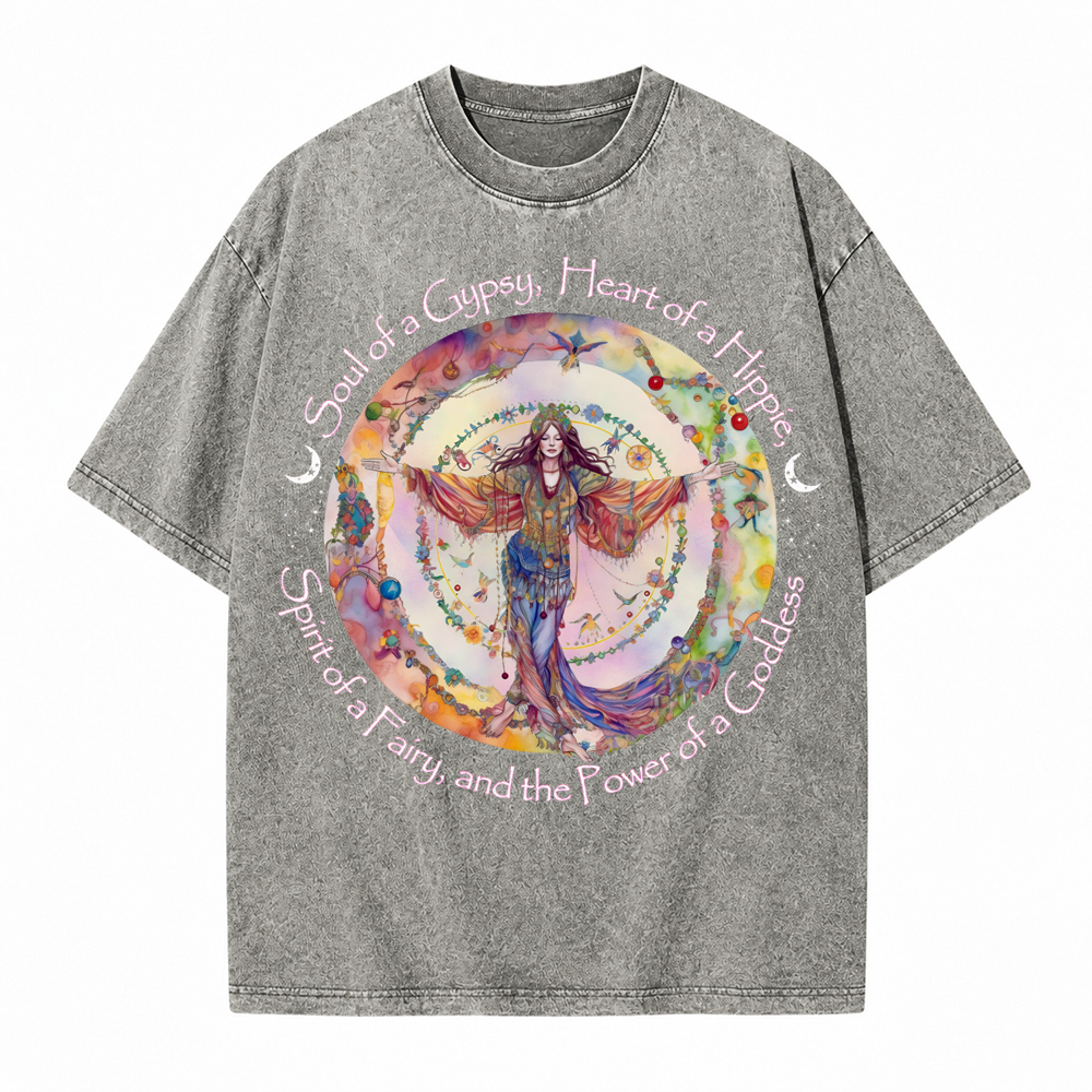 Moonnora Gypsy, Hippie, Fairy, Goddess Tarot Card On Comfort Colors Washed T-Shirt