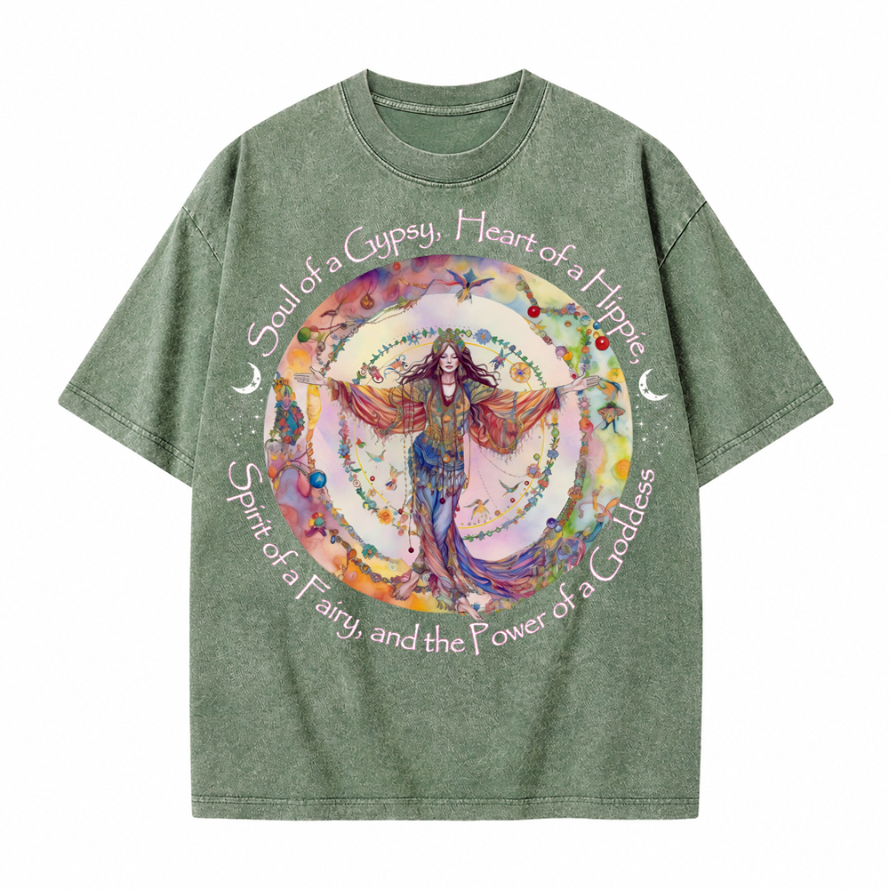 Moonnora Gypsy, Hippie, Fairy, Goddess Tarot Card On Comfort Colors Washed T-Shirt
