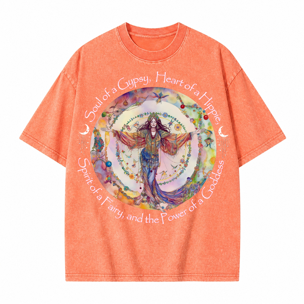 Moonnora Gypsy, Hippie, Fairy, Goddess Tarot Card On Comfort Colors Washed T-Shirt