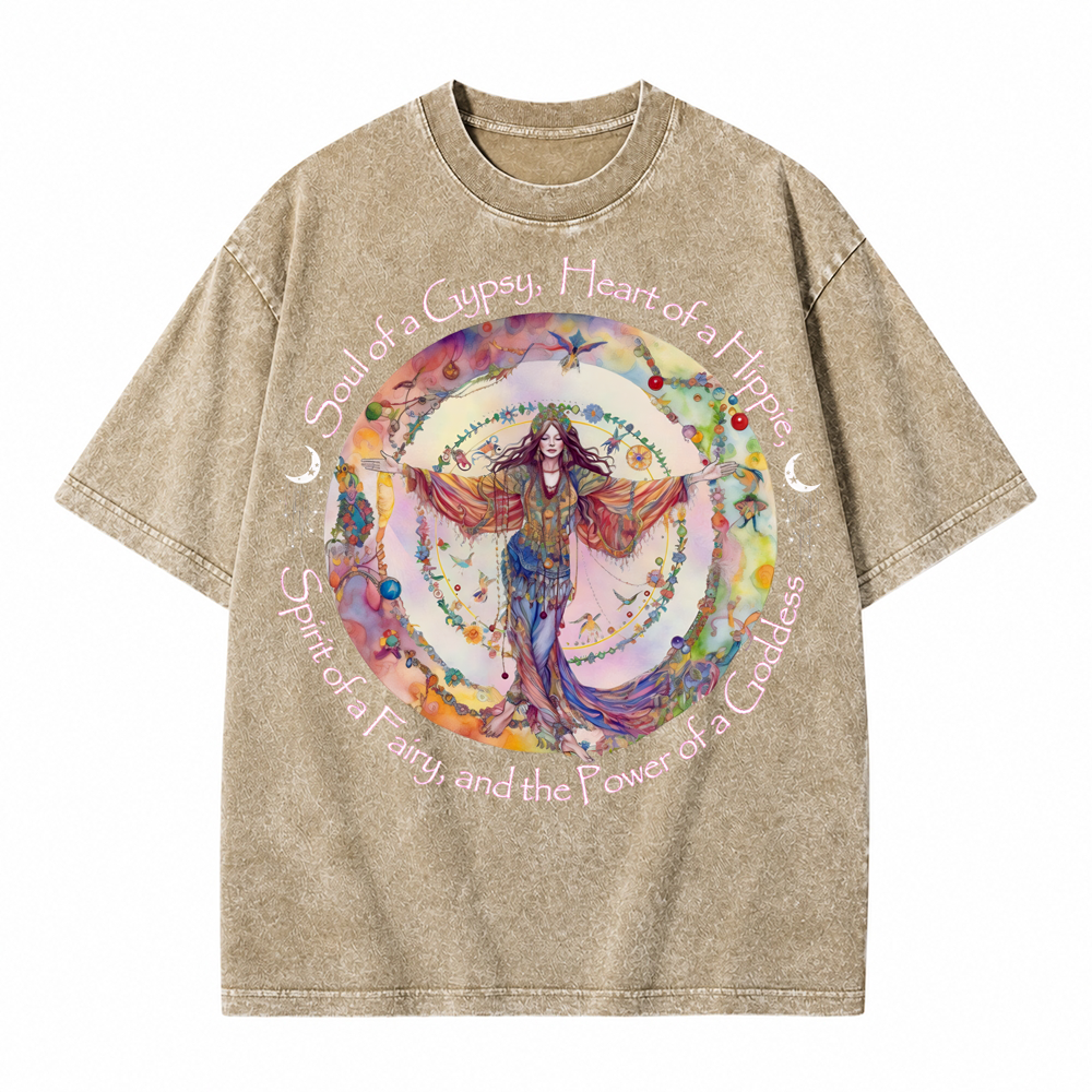 Moonnora Gypsy, Hippie, Fairy, Goddess Tarot Card On Comfort Colors Washed T-Shirt