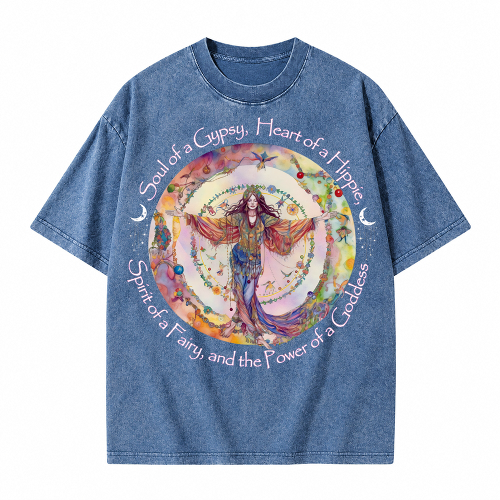 Moonnora Gypsy, Hippie, Fairy, Goddess Tarot Card On Comfort Colors Washed T-Shirt