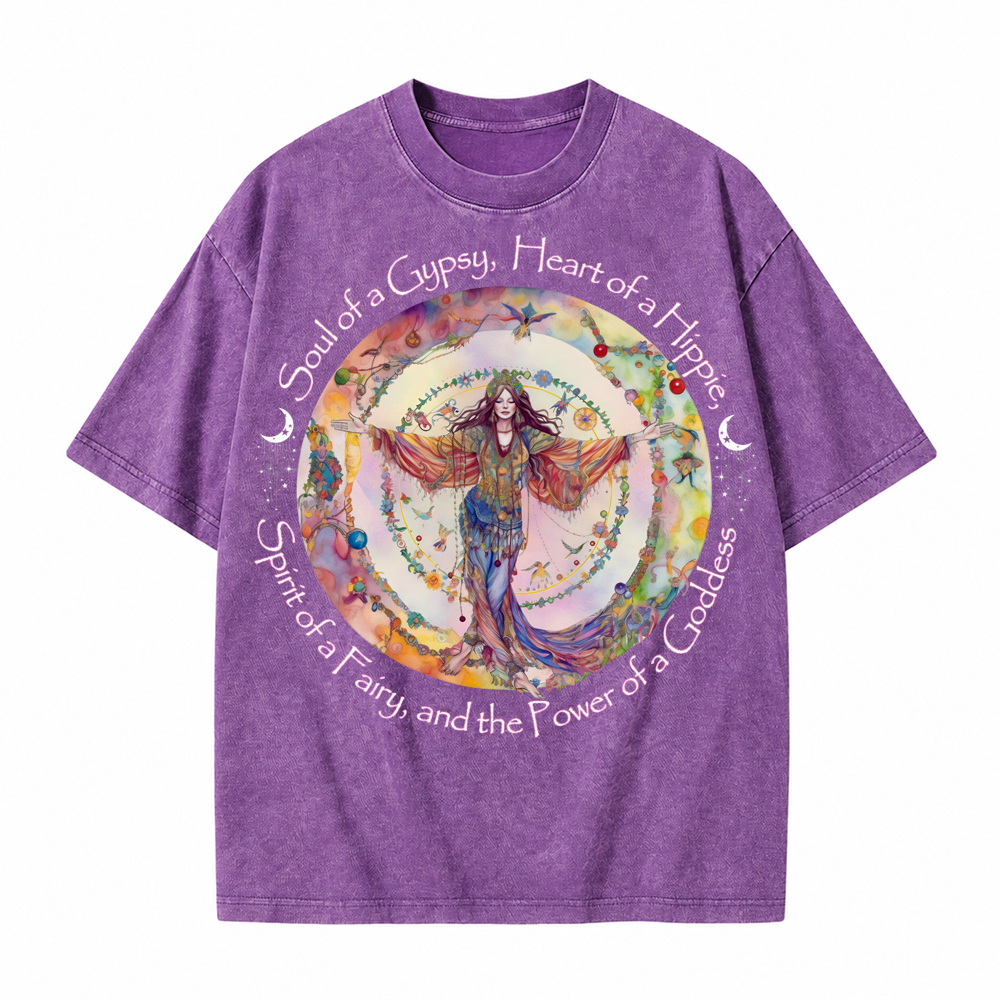 Moonnora Gypsy, Hippie, Fairy, Goddess Tarot Card On Comfort Colors Washed T-Shirt