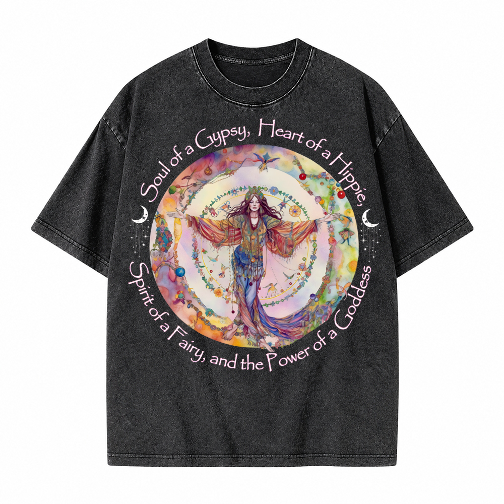 Moonnora Gypsy, Hippie, Fairy, Goddess Tarot Card On Comfort Colors Washed T-Shirt