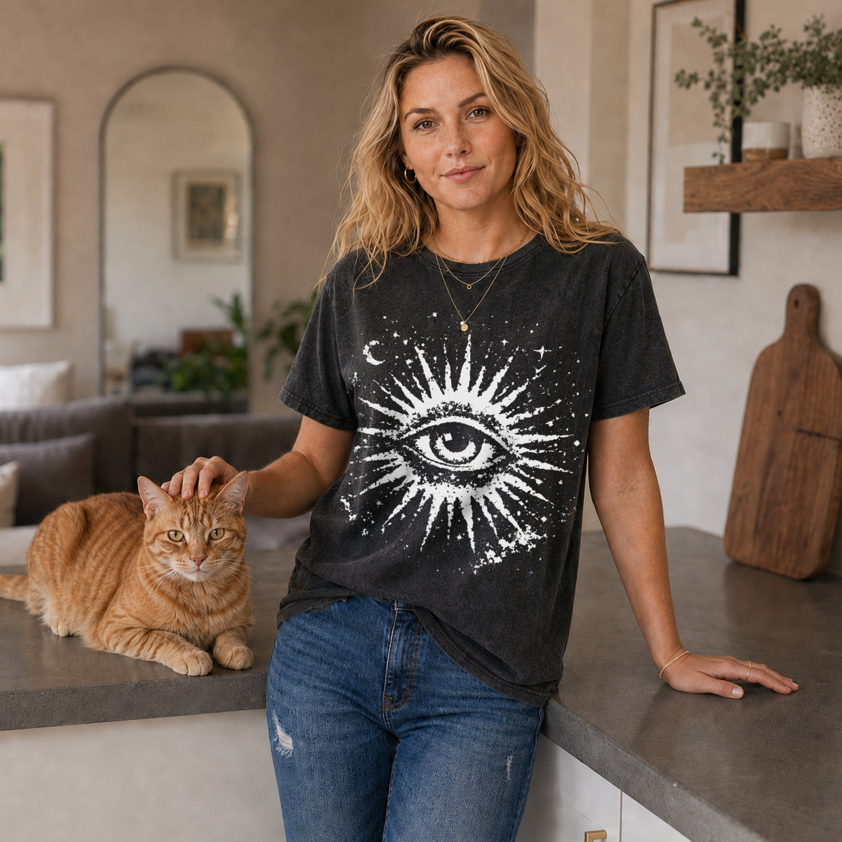 Moonnora Celestial Eye Tarot Card On Comfort Colors Washed T-Shirt