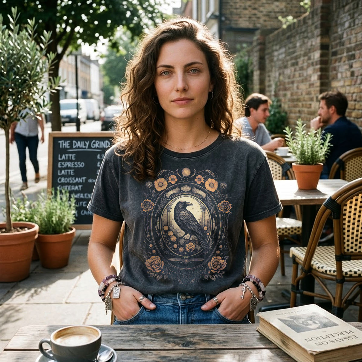 Moonnora Occult Gothic Raven Tarot Card On Comfort Colors Washed T-Shirt
