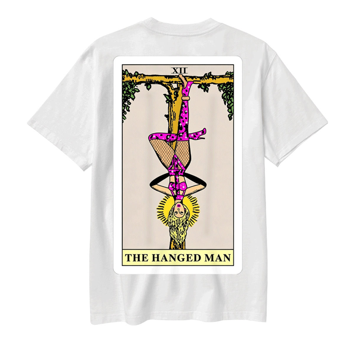 Moonnora Beauty as The Hanged Man Back Tarot Card On Comfort Colors Washed T-Shirt