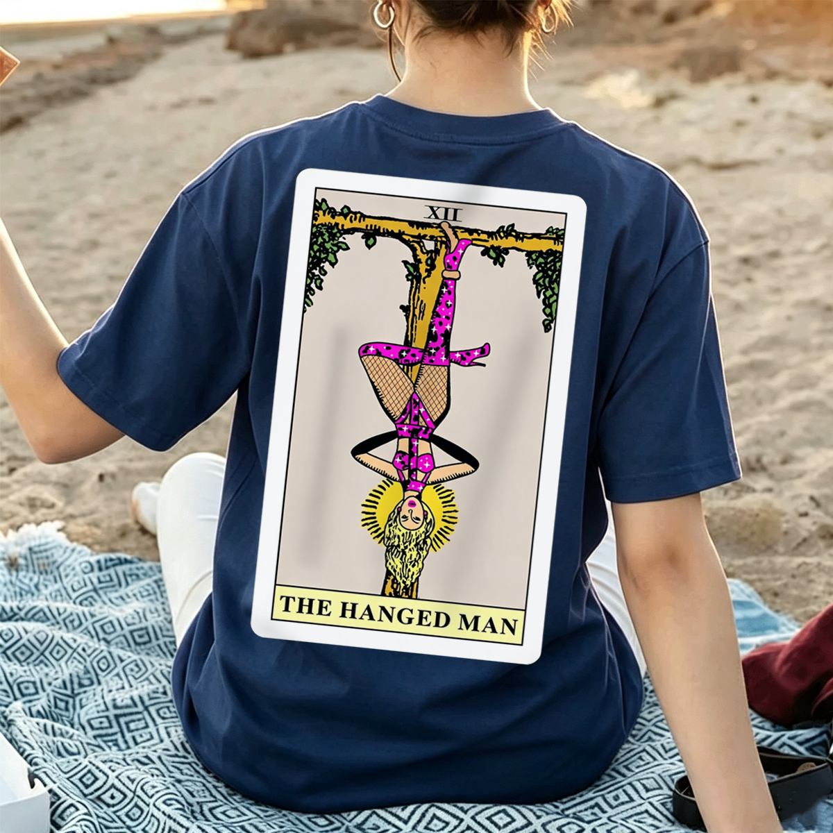 Moonnora Beauty as The Hanged Man Back Tarot Card On Comfort Colors Washed T-Shirt