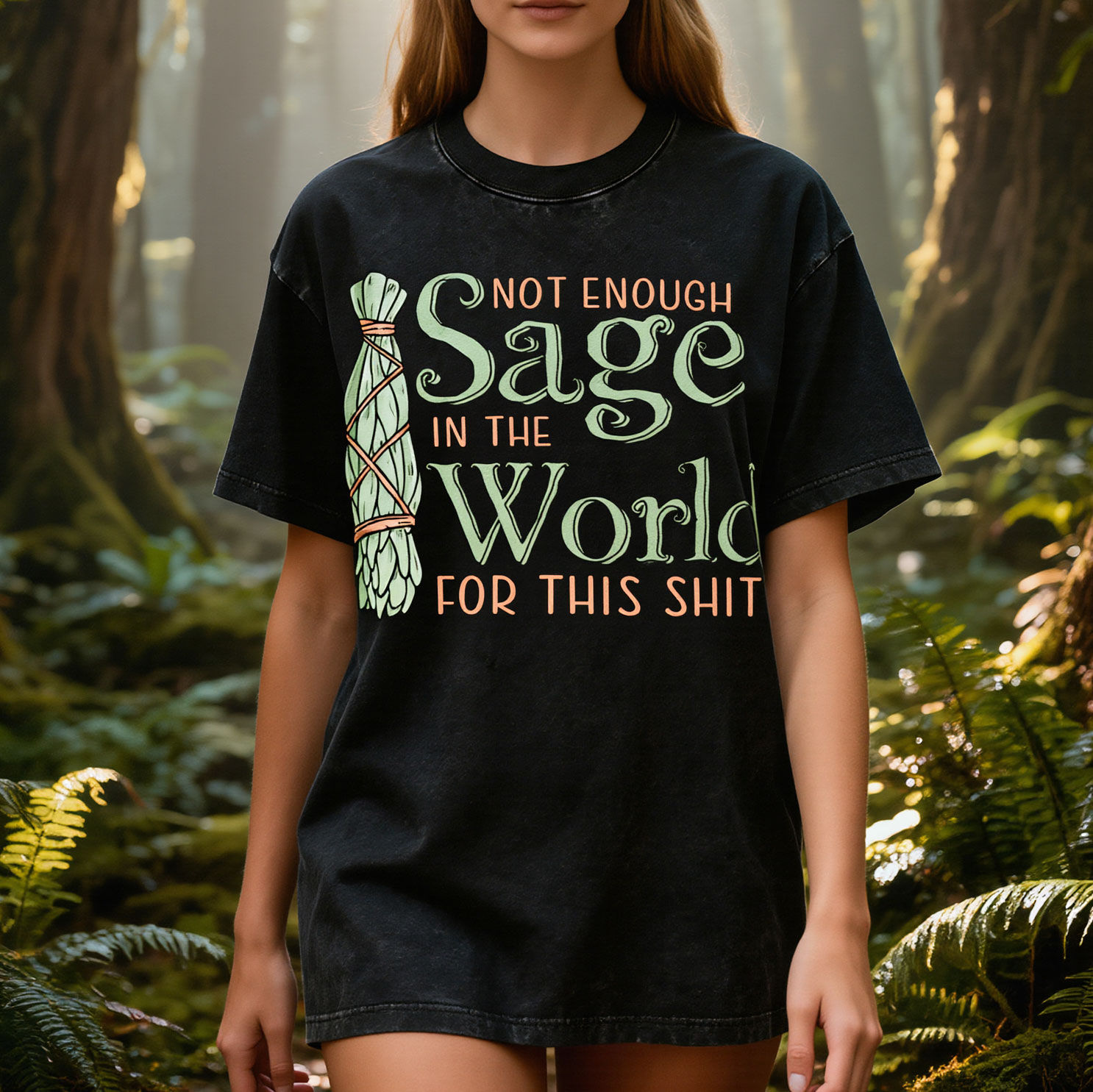 Moonnora Not Enough Sage In The World Funny Spiritual Graphic Tarot Card On Comfort Colors Washed T-Shirt