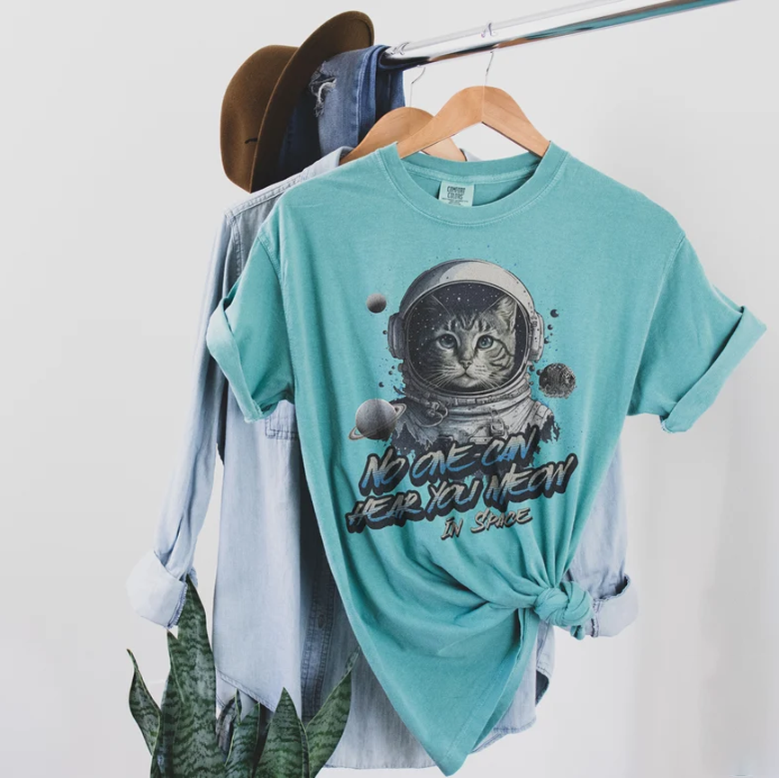 Moonnora Cat Astronaut Tarot Card On Comfort Colors T-Shirt