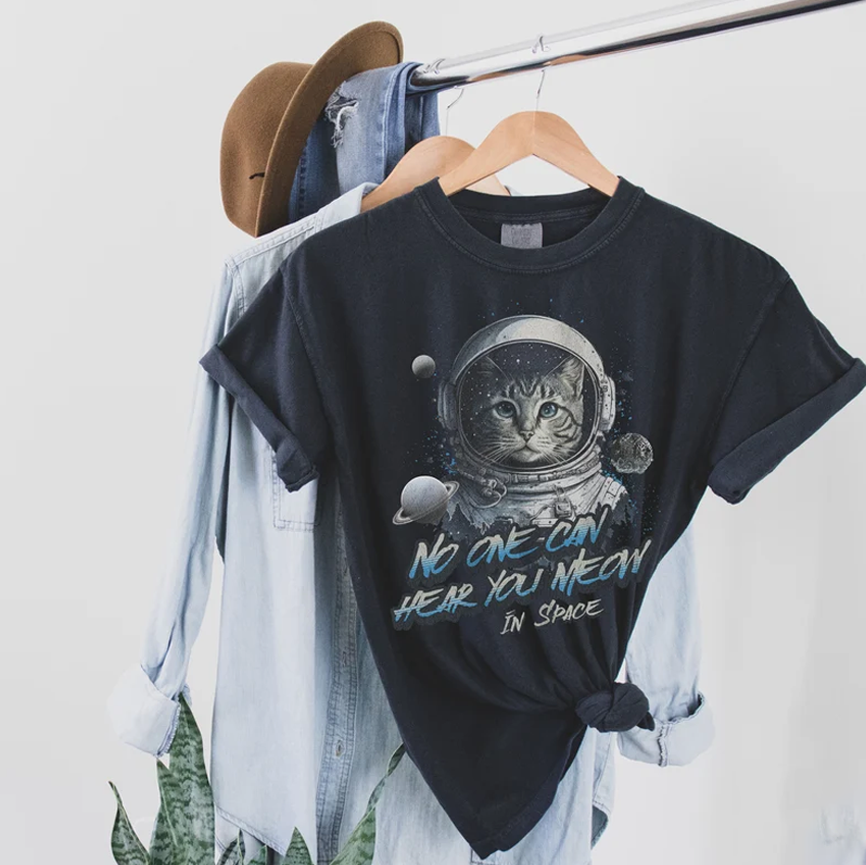 Moonnora Cat Astronaut Tarot Card On Comfort Colors T-Shirt