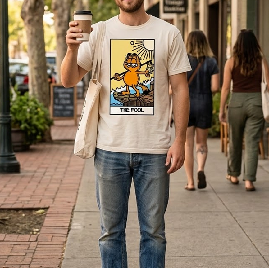 Moonnora the fool Cat Tarot Card On Comfort Colors T-Shirt