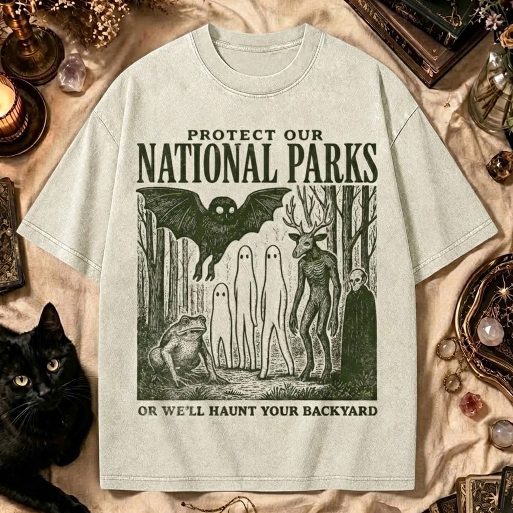 Moonnora Mothman Cryptid Alt National Park Tarot Card On Comfort Colors Washed T-Shirt