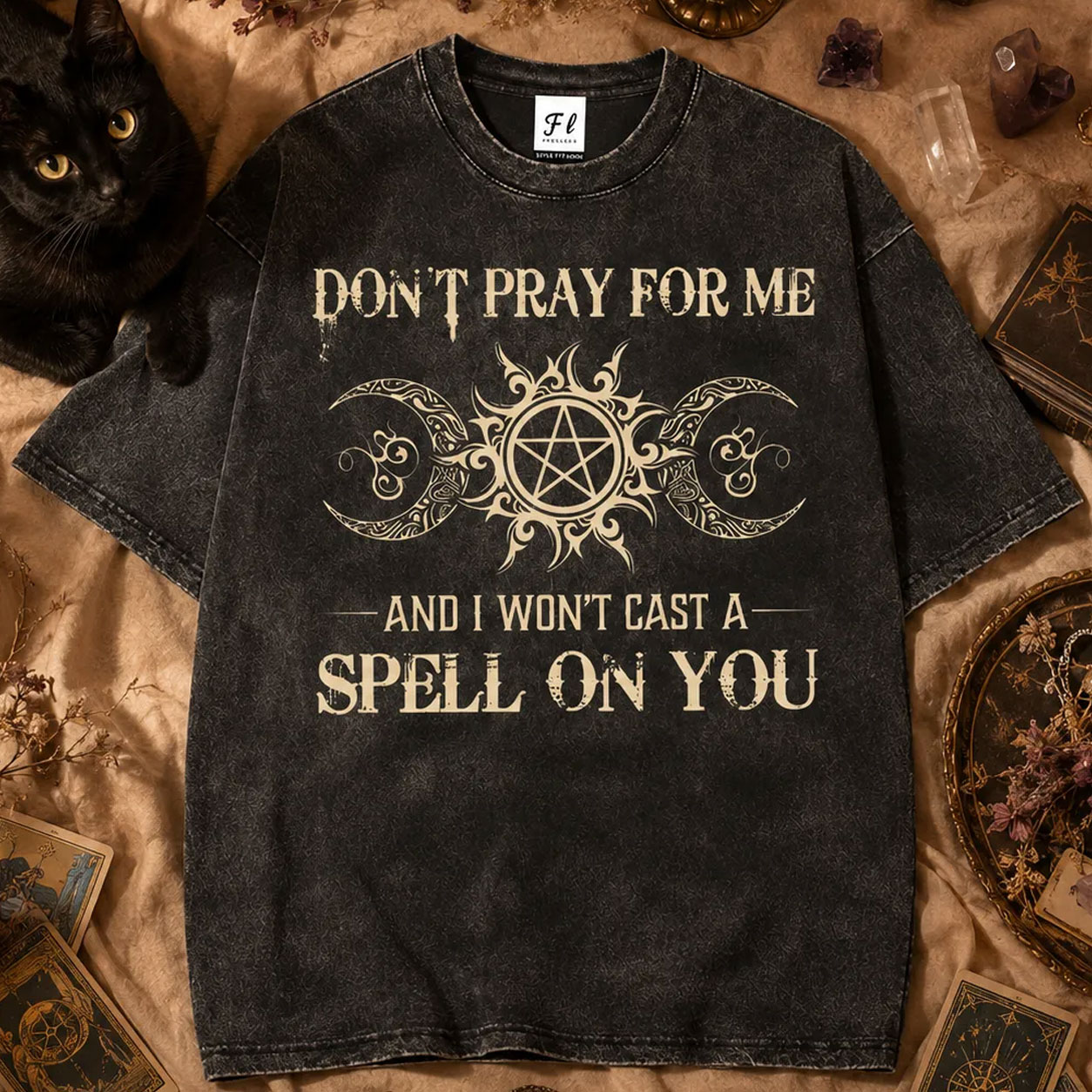 Moonnora Don't Pray for Me Tarot Card On Comfort Colors Washed T-Shirt