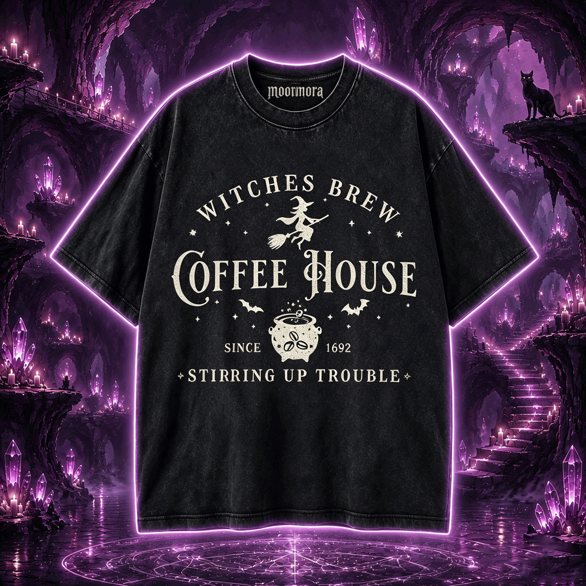 Moonnora Witches Brew Coffee House Tarot Card On Comfort Colors Washed T-Shirt