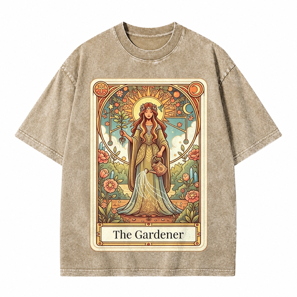 Moonnora The Gardener Boho Graphic Tarot Card On Comfort Colors Washed T-Shirt