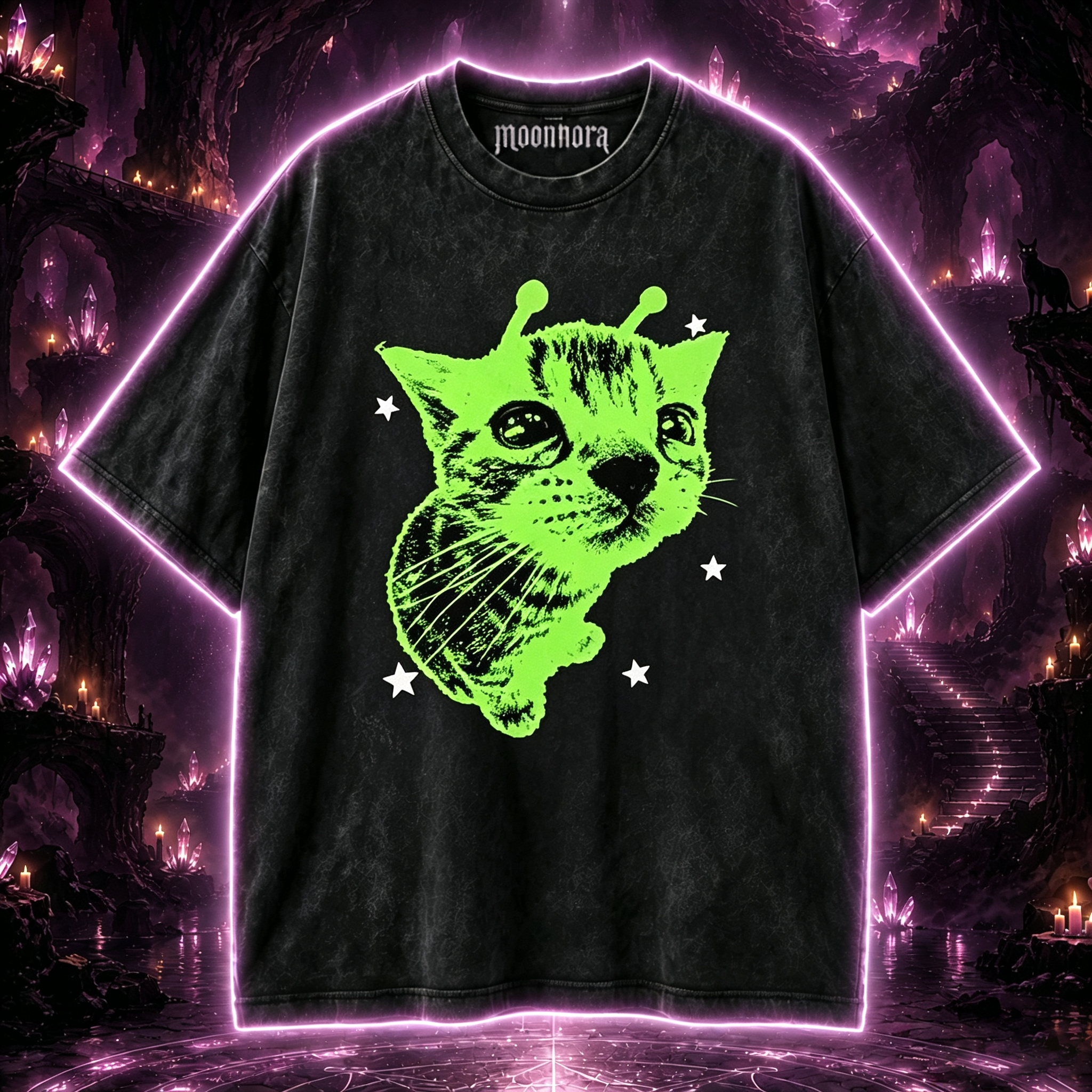Moonnora Y2K Alien Kitty Washed T-Shirt