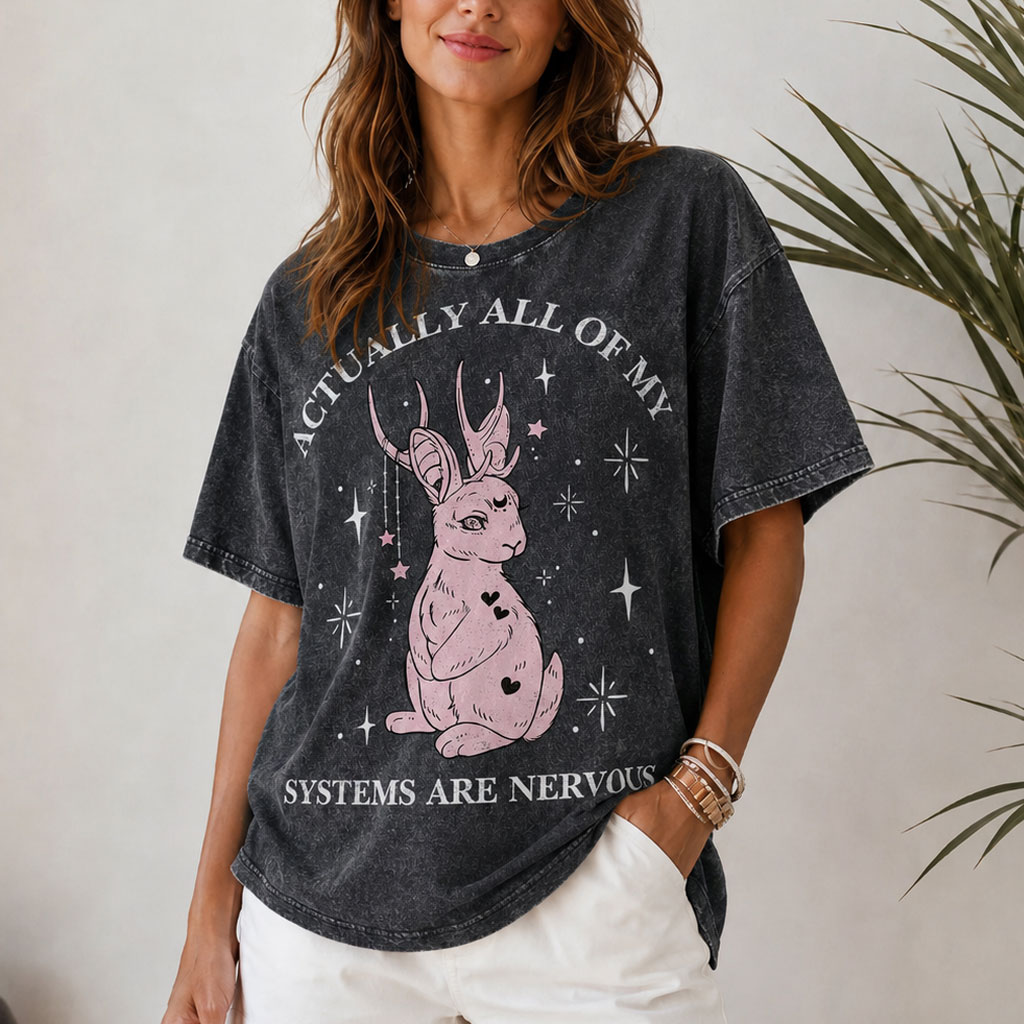 Moonnora Actually All Of My Systems Washed T-Shirt
