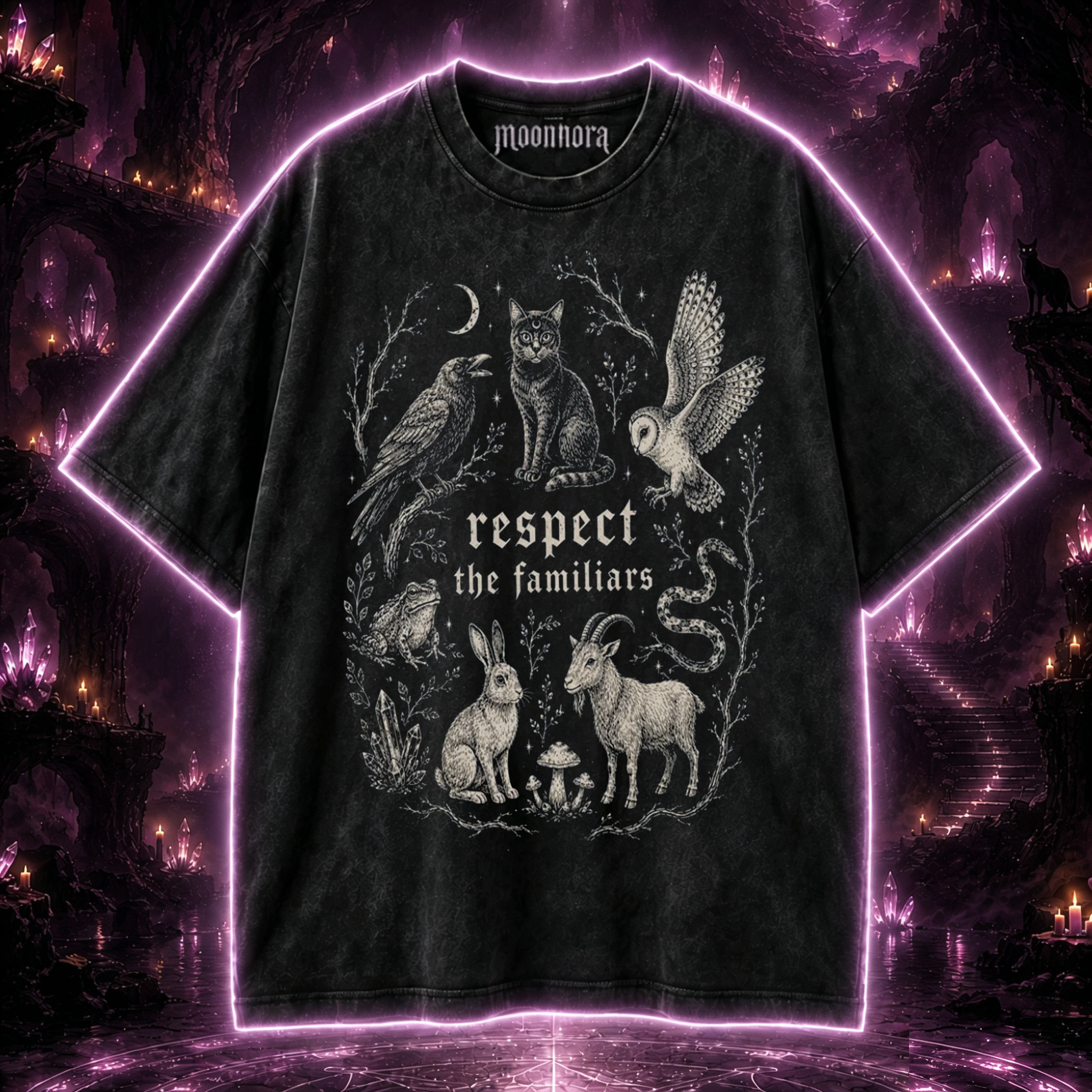 Moonnora Respect the Familiars Shirt Witchy Animal Familiar Washed T-Shirt