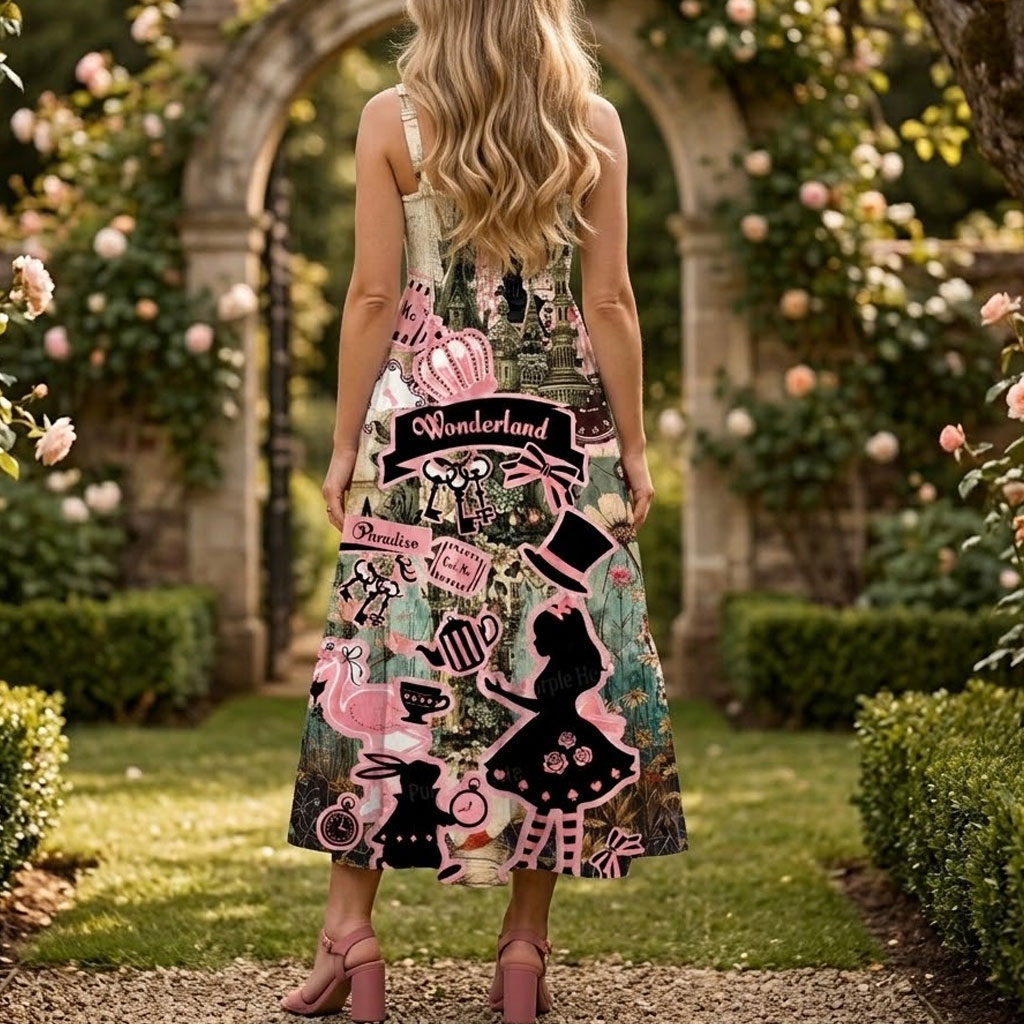 Moonnora Alice’s Tea Party Wide Straps Maxi Dress