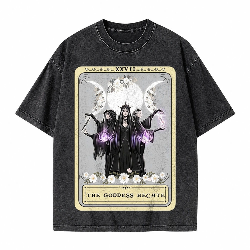 Moonnora Hecate Goddess Triple Moon Design Tarot Card On Comfort Colors Washed T-Shirt