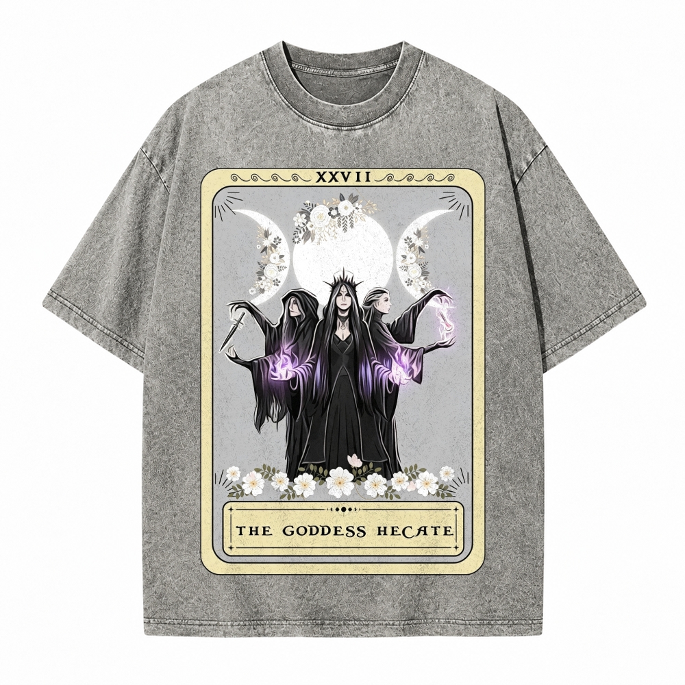 Moonnora Hecate Goddess Triple Moon Design Tarot Card On Comfort Colors Washed T-Shirt