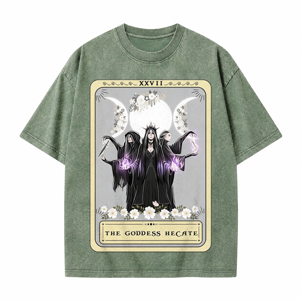 Moonnora Hecate Goddess Triple Moon Design Tarot Card On Comfort Colors Washed T-Shirt