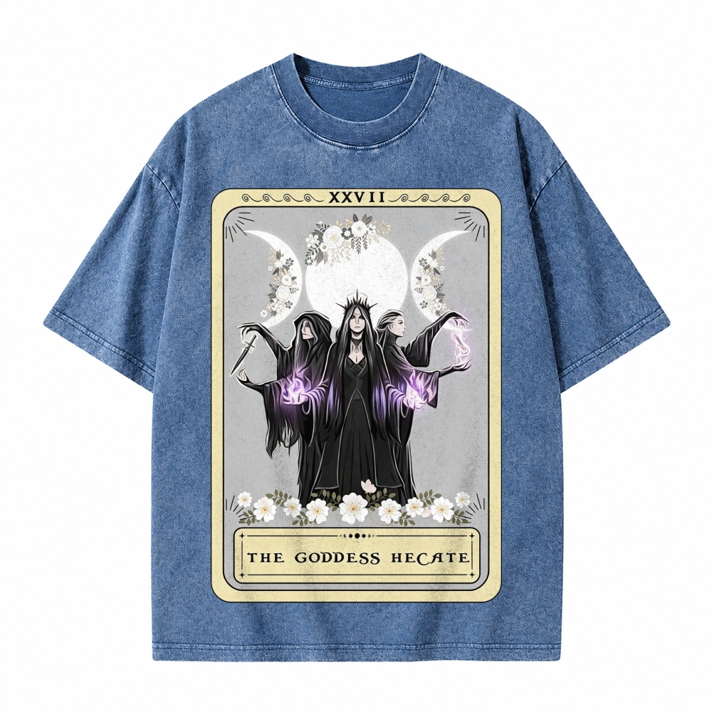Moonnora Hecate Goddess Triple Moon Design Tarot Card On Comfort Colors Washed T-Shirt