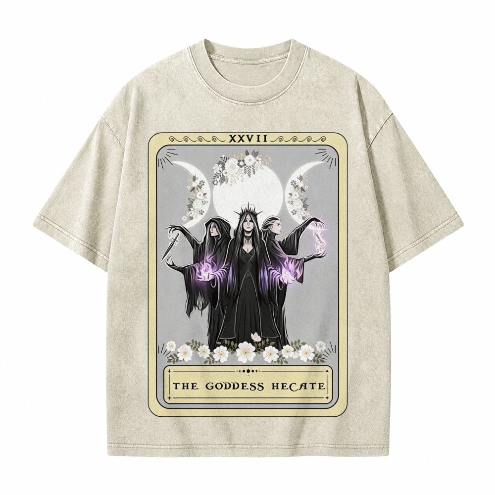 Moonnora Hecate Goddess Triple Moon Design Tarot Card On Comfort Colors Washed T-Shirt