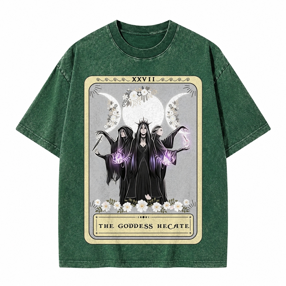 Moonnora Hecate Goddess Triple Moon Design Tarot Card On Comfort Colors Washed T-Shirt