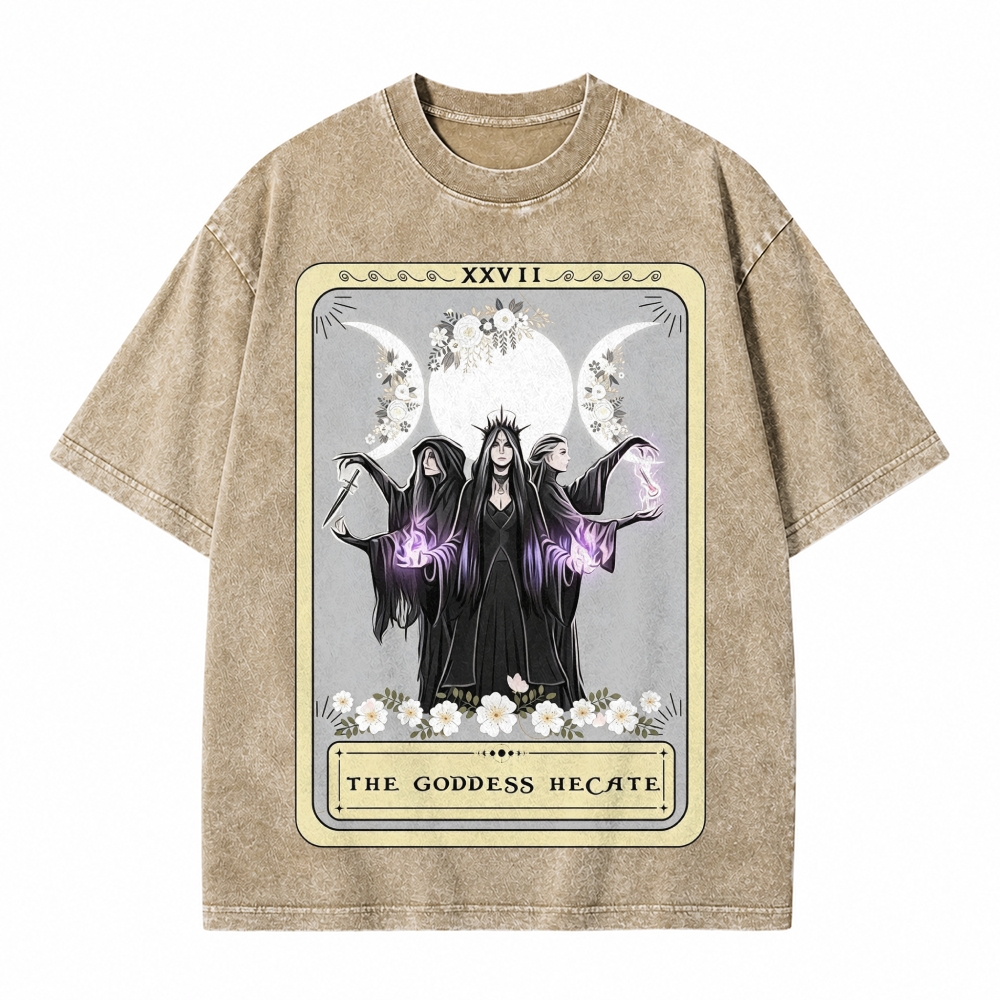 Moonnora Hecate Goddess Triple Moon Design Tarot Card On Comfort Colors Washed T-Shirt